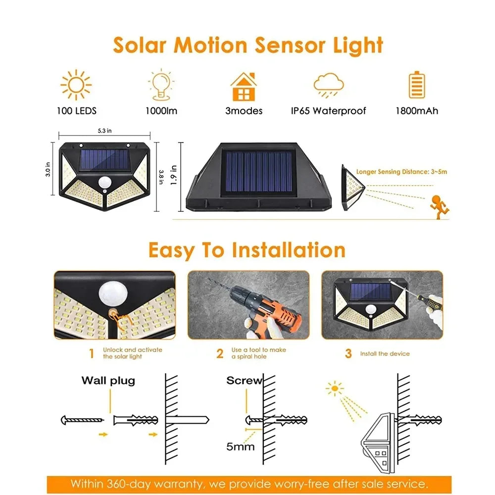 100 LED Solar Motion Wall Light