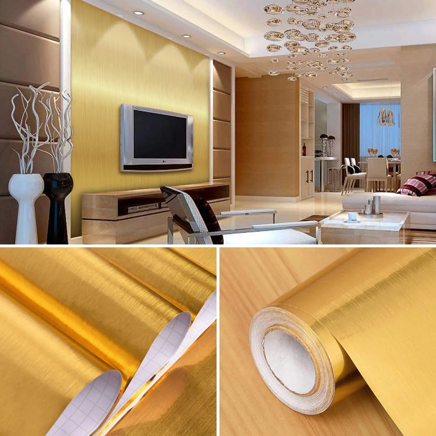 Gold Metal Self-Adhesive Wallpaper