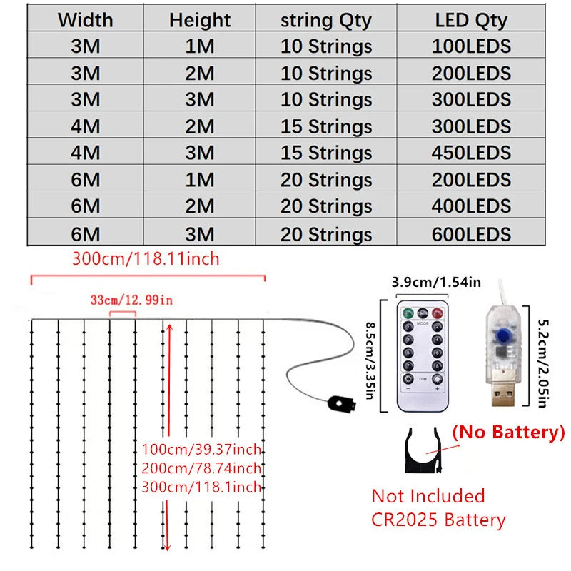USB LED Curtain String Lights