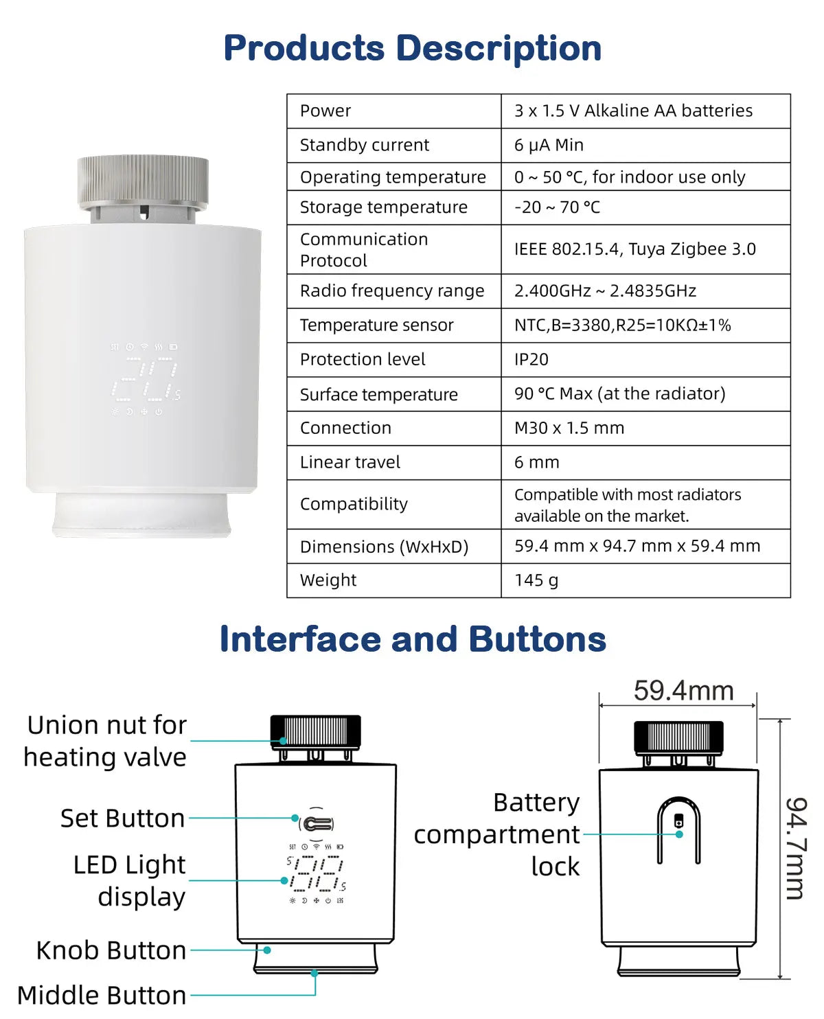 Smart Thermostat TRV Valve – Zigbee/WiFi