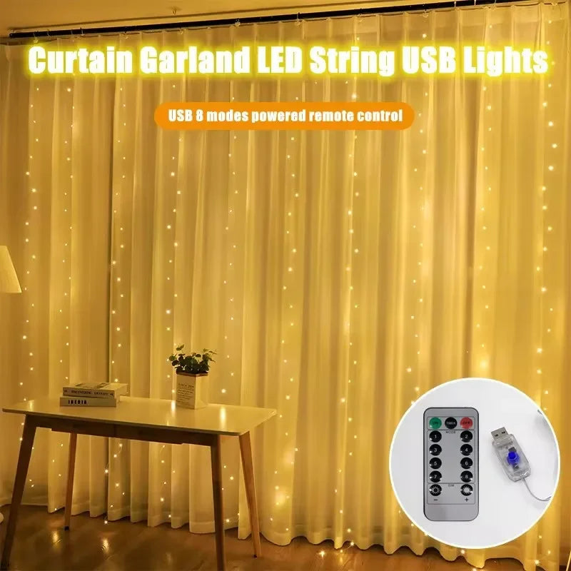 USB LED Curtain String Lights